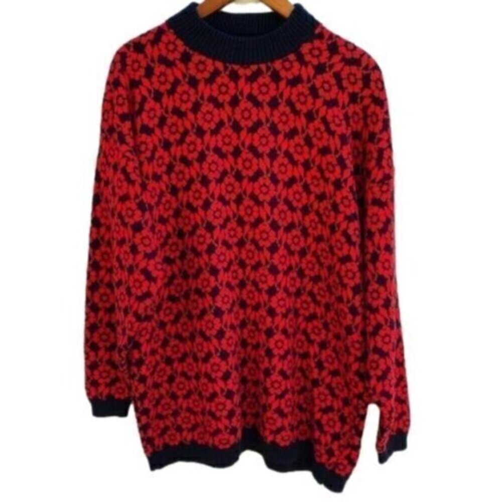 Vintage Headliners For Women Floral Acrylic Cable Knit Sweater